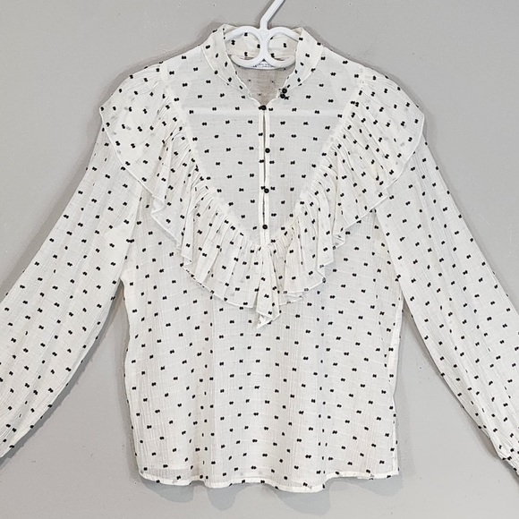 Zara Swiss Dot Ruffled Blouse Sz. Medium *BLOGGER FAVOURITE* - Picture 2 of 9